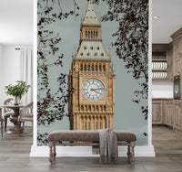 Grand watch cityscape mural with ornate Gothic carvings on Big Ben tower., GD10461