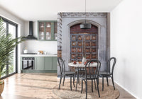 Historic academy portal wall mural displayed in a dining room space., GD10463