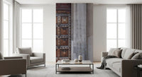 Dark iron banding and metal studs on wooden doors in academy portal wall mural., GD10463