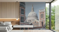 Cathedral dome wall mural with Stone columns and balustrade and london cityscape., GD10464