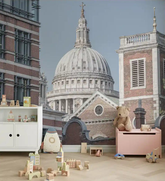 London's Majestic Dome mural displayed in an nursery area.