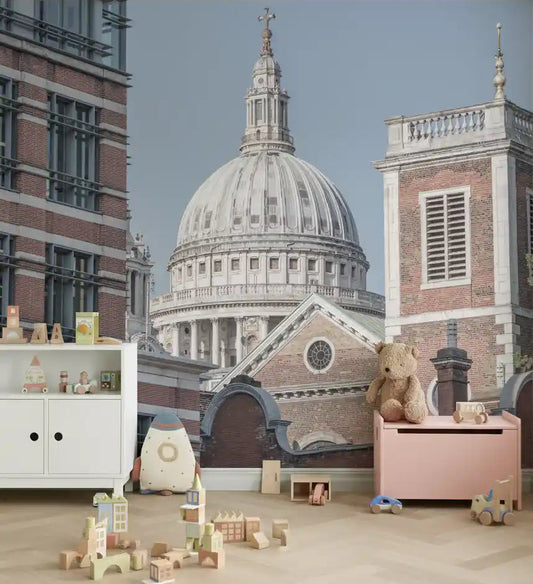 London's Majestic Dome mural displayed in an nursery area.