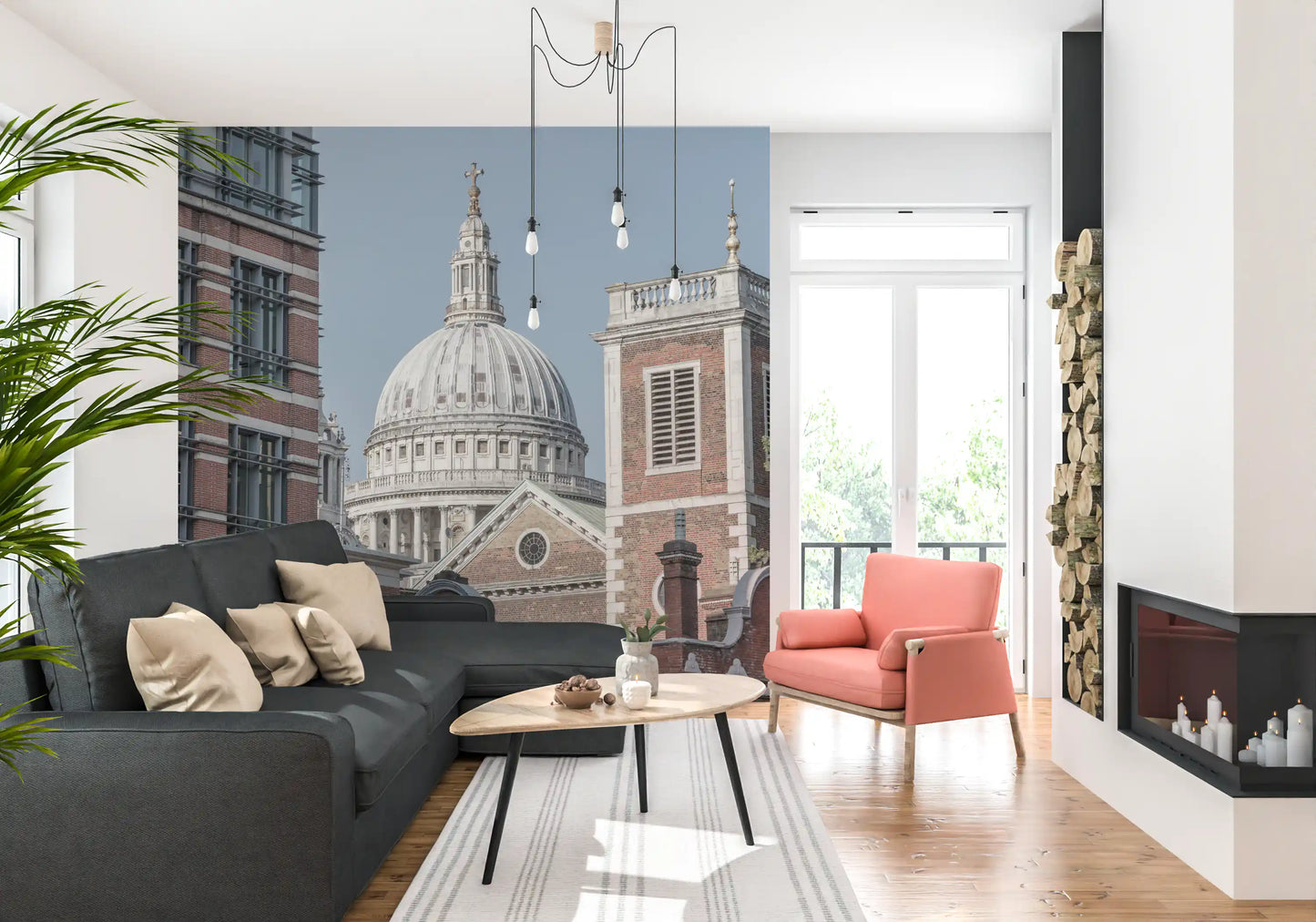 London's Dome wall mural with Arched windows and rose window., GD10464