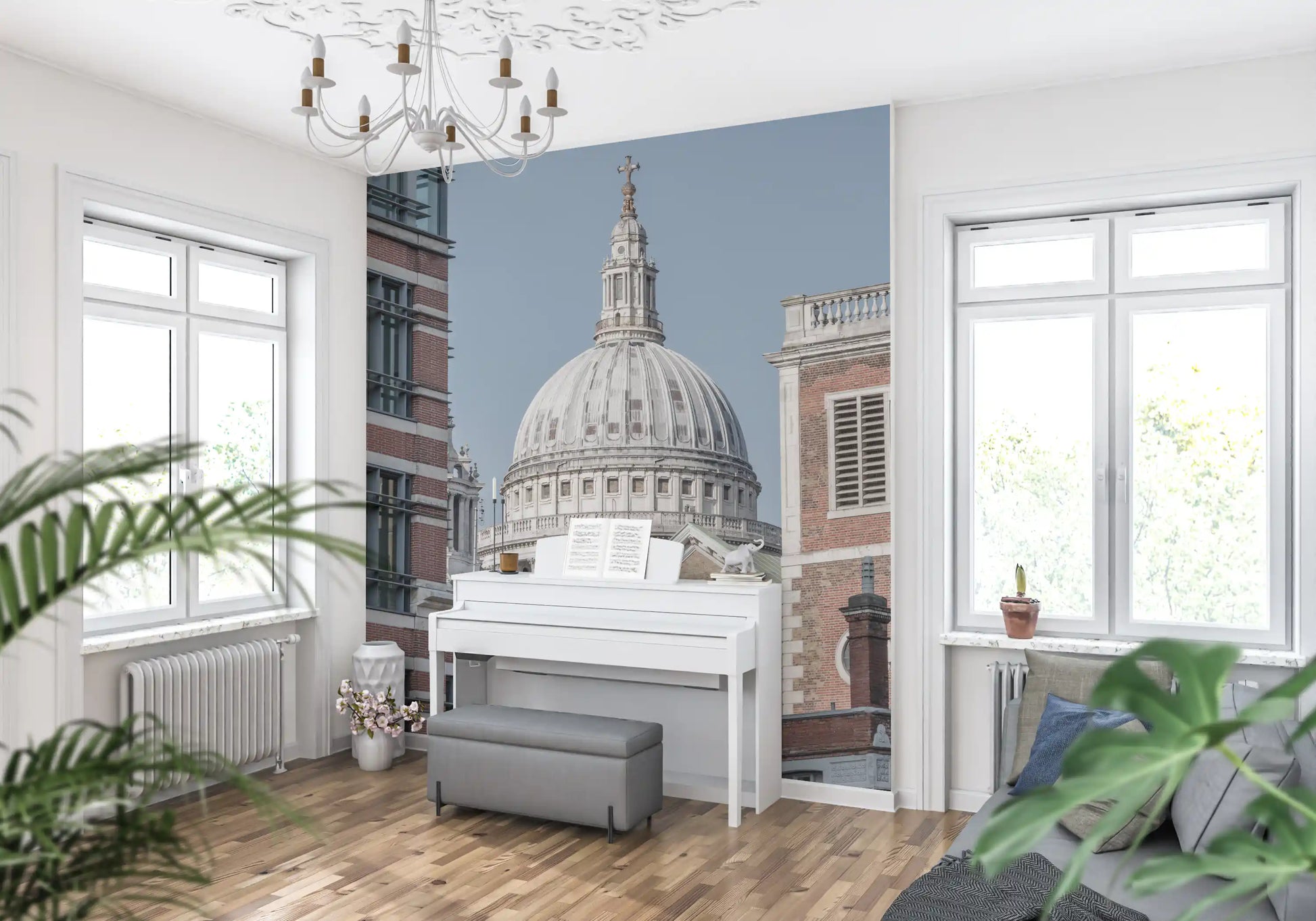Architectural Dome wall mural with Grey and brown toned and open sky., GD10464