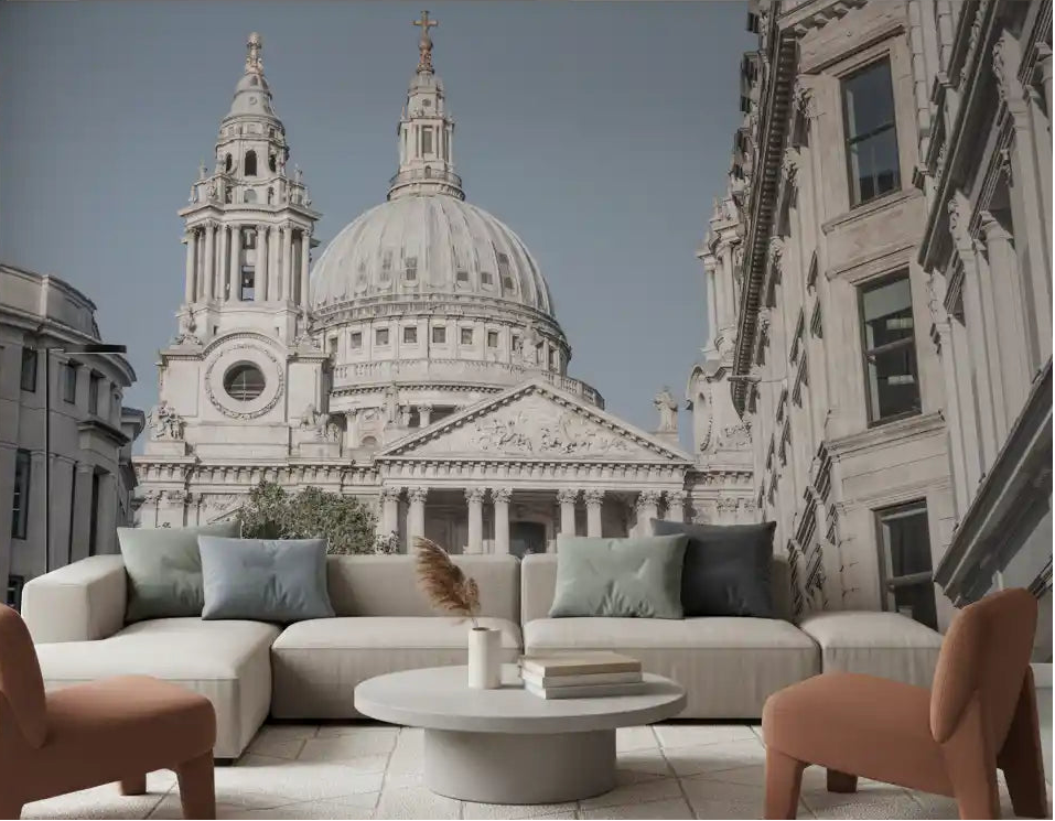 Living room featuring Timeless Grandeur St Paul's London wall mural., GD10465