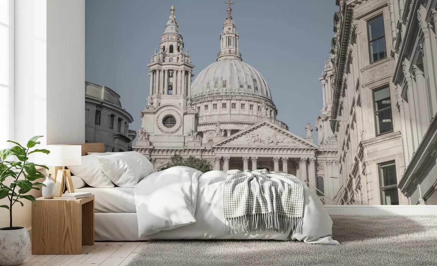 Timeless St Paul's London wall mural with pale cream and soft gray shades., GD10465