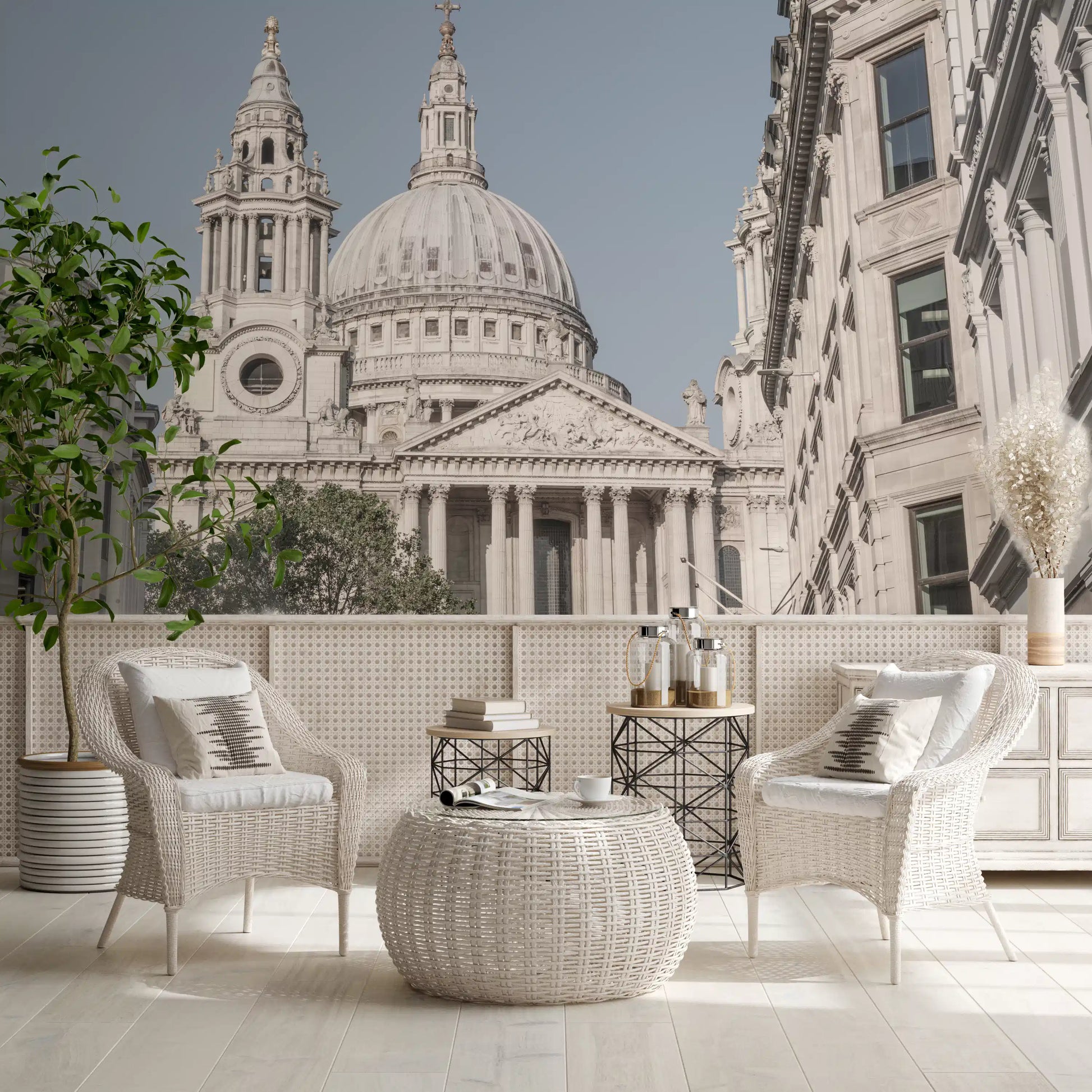 St Paul's London mural with Sculptural relief detail in gray tone., GD10465