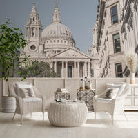 St Paul's London mural with Sculptural relief detail in gray tone., GD10465