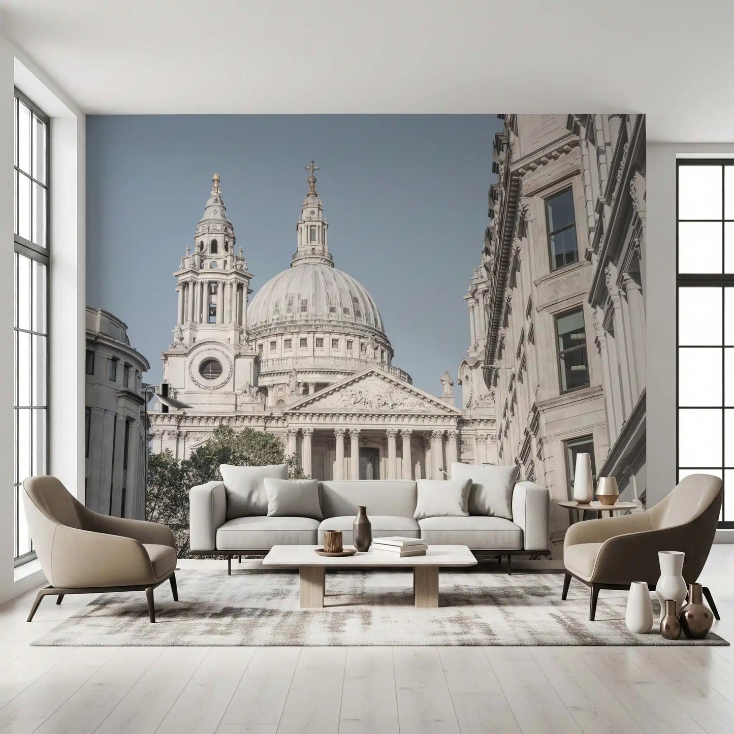 St Paul's mural with Corinthian columns and pediment on dome., GD10465