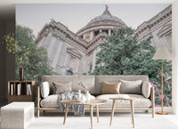 St. Paul's wall mural with Pink blooming roses in foreground., GD10466