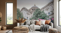 Living room wall with St. Paul's Rose Garden mural and cathedral dome., GD10466