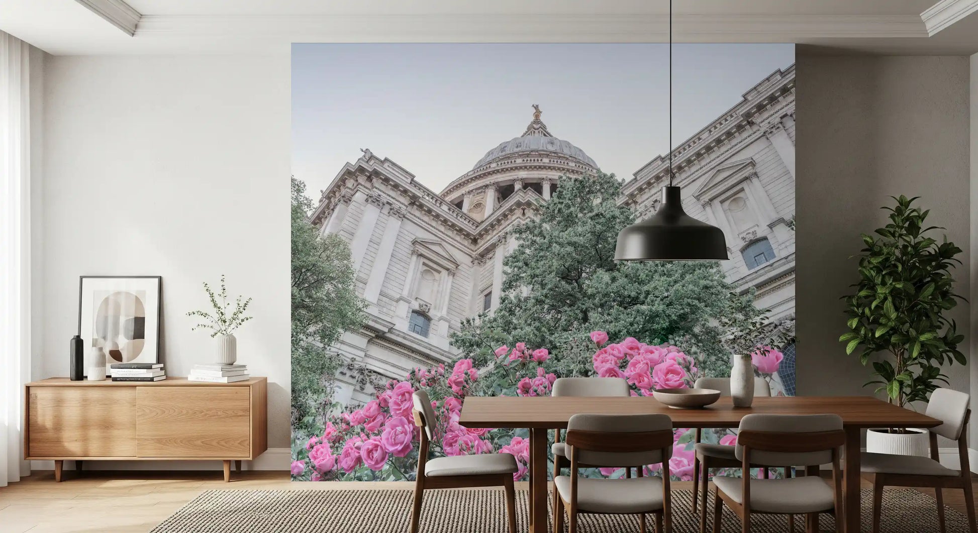 Dining room featuring St. Paul's Rose Garden Vista wall mural., GD10466