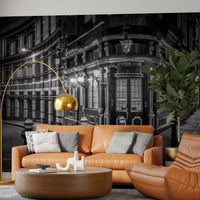 London's Corner wall mural with Pub signage and carved corbels., GD10467