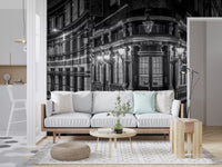London's night street wall mural in a living room with dark accents., GD10467