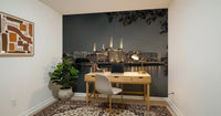 Mural featuring illuminated industrial building with scattered city lights., GD10468