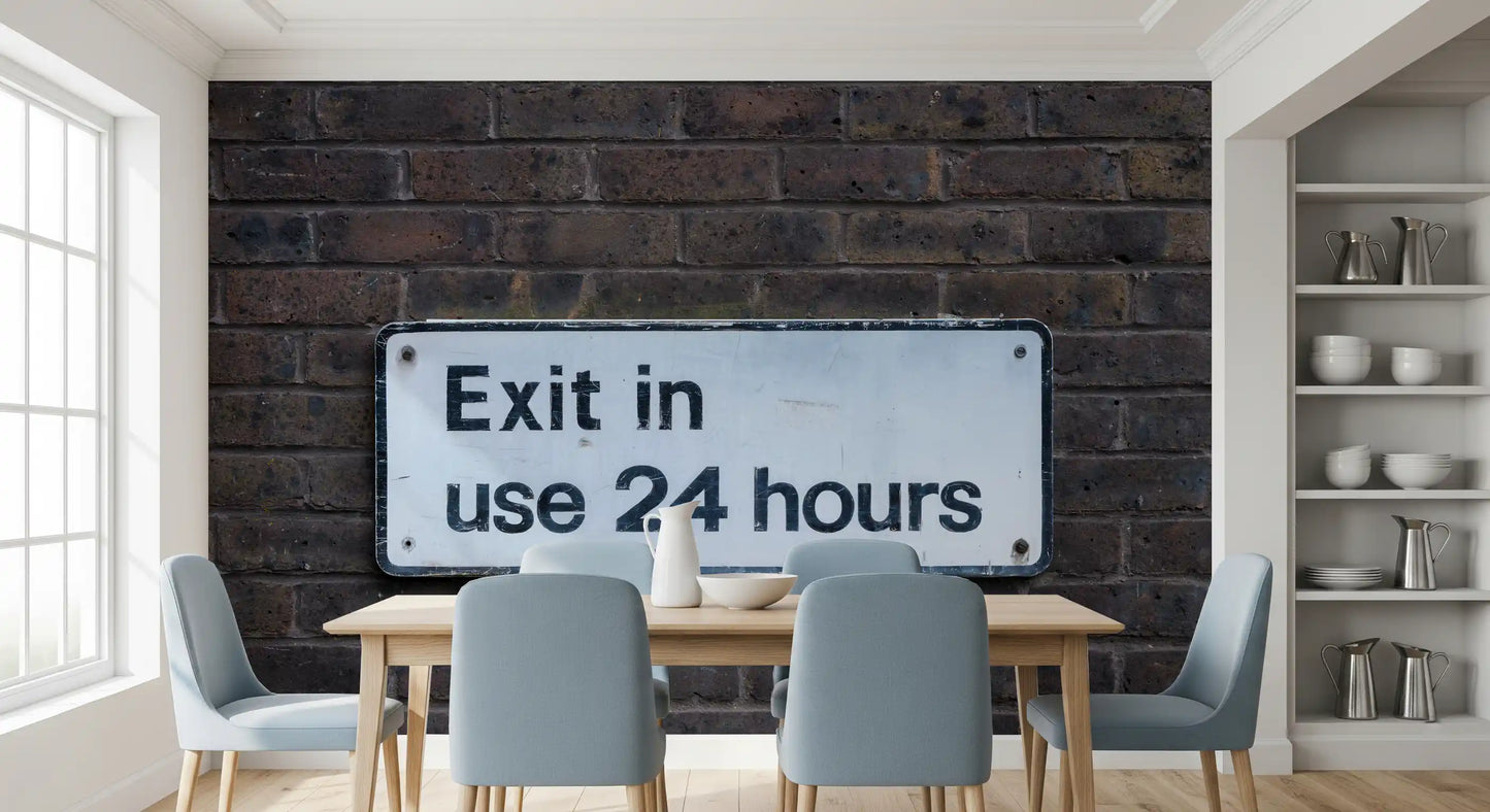 Weathered Exit on Textured Brick Wall Mural
