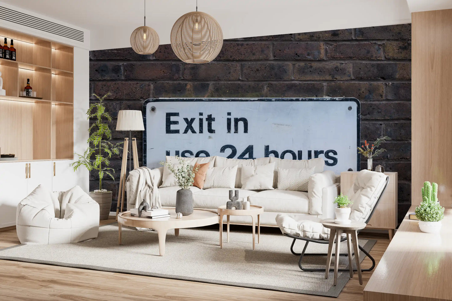Weathered Exit on Textured Brick Wall Mural