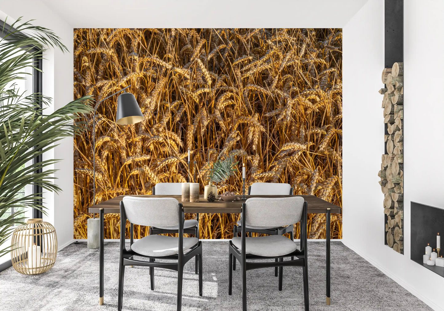 Sunlit golden grain texture in harvest field wall mural for dining room., GD10481