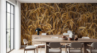 Wheat grain wall mural showing mature golden ears bending with weight in dining room., GD10481