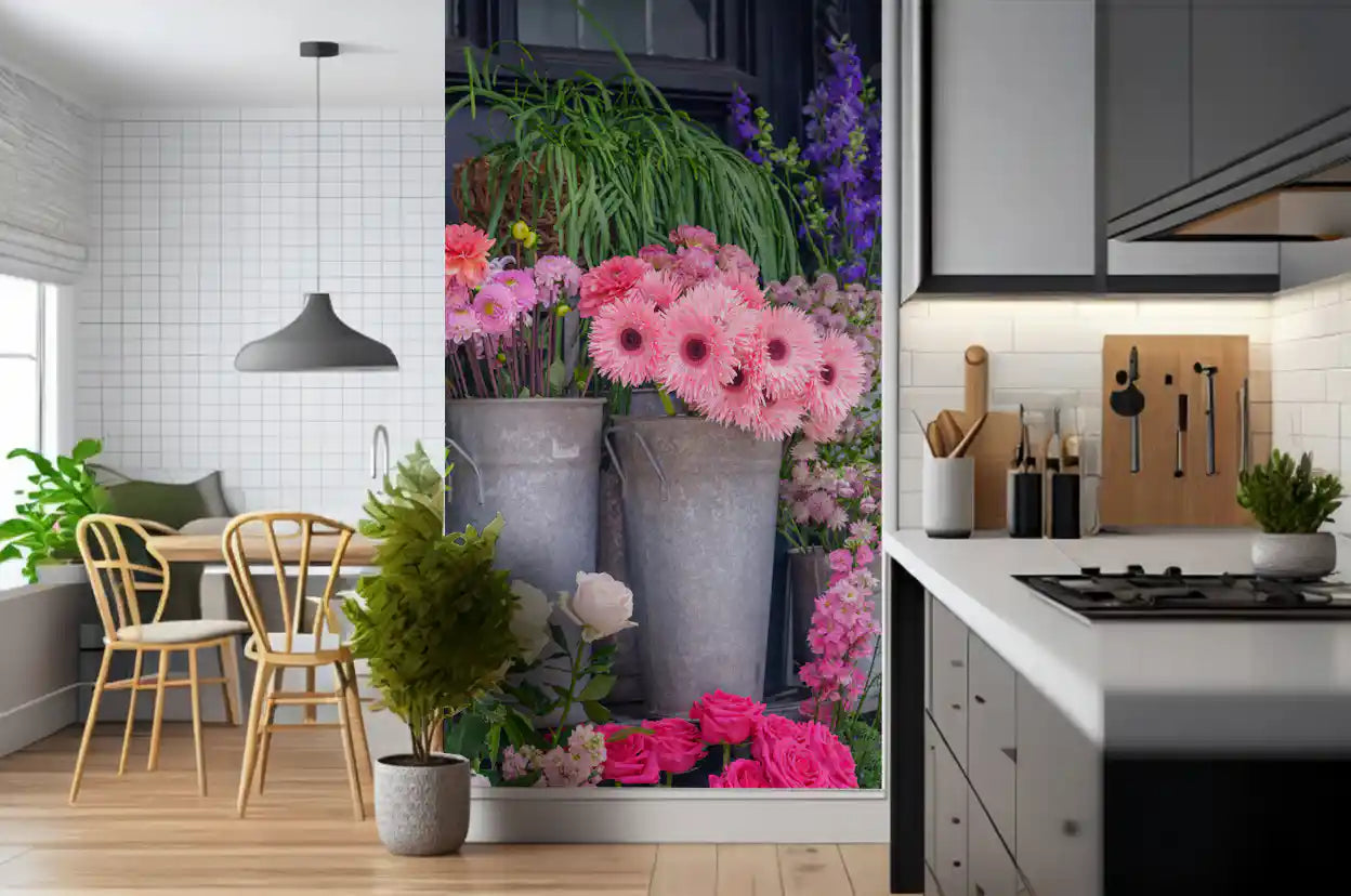 Vibrant Flower Market Display Wall Mural