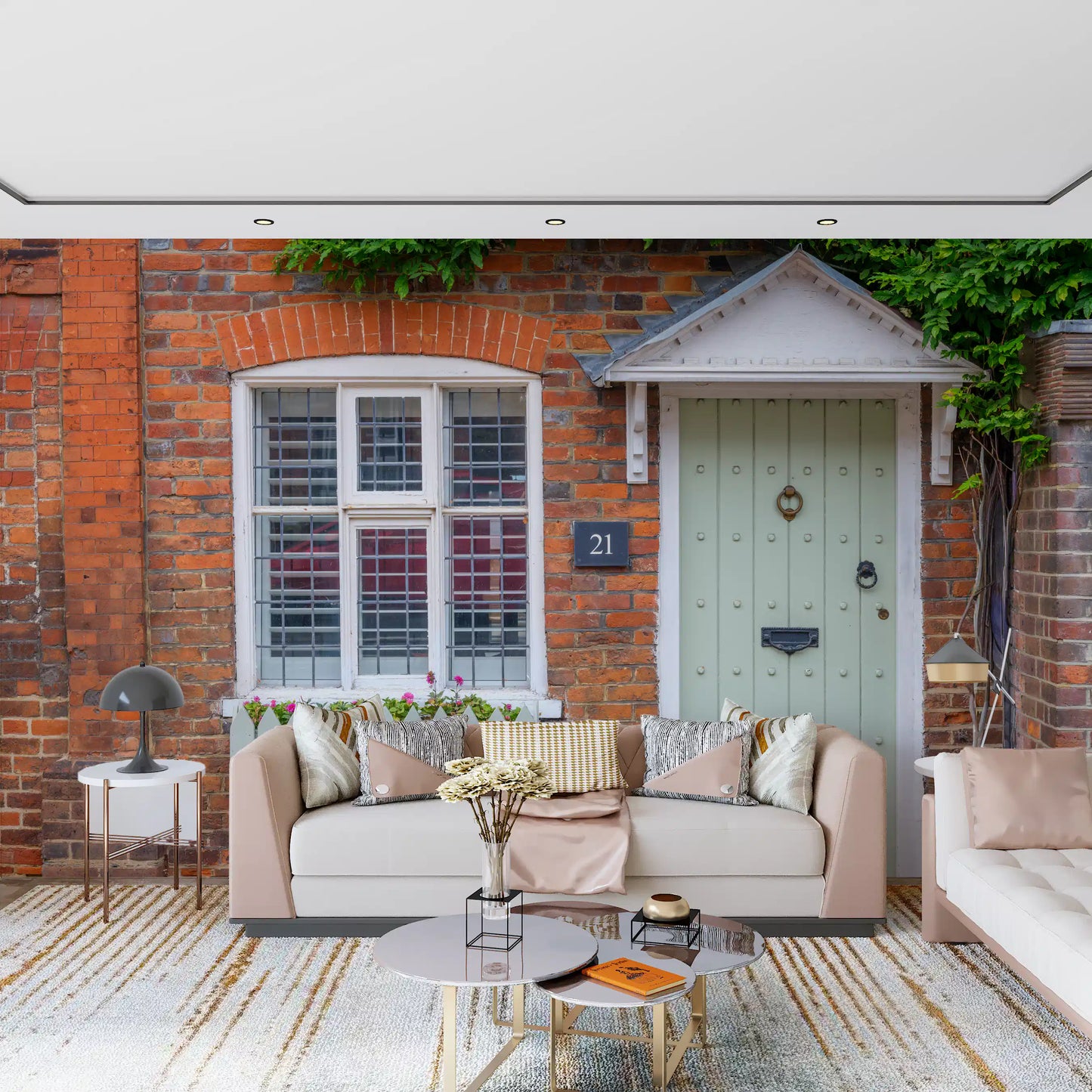English Garden Cottage Facade Wall Mural