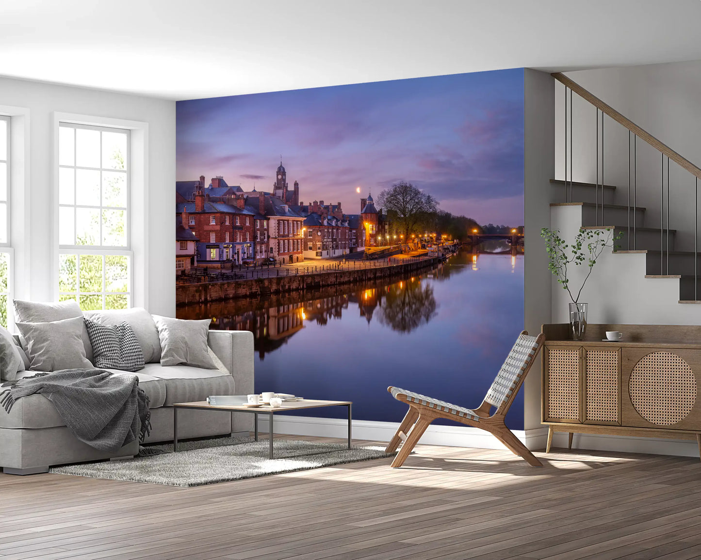 Riverside Dusk Glow Wall Mural