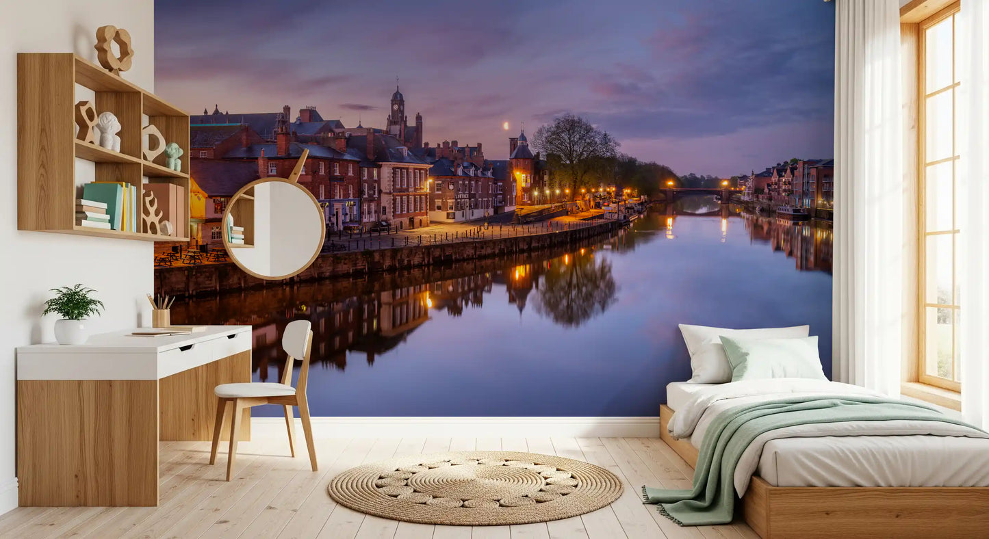 Riverside Dusk Glow Wall Mural