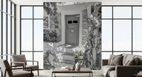 Heartfelt entry mural with Vine leaves and dappled shadows across the scene., GD10494