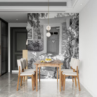 Heartfelt village entry wall mural creating a focal point in a dining room., GD10494