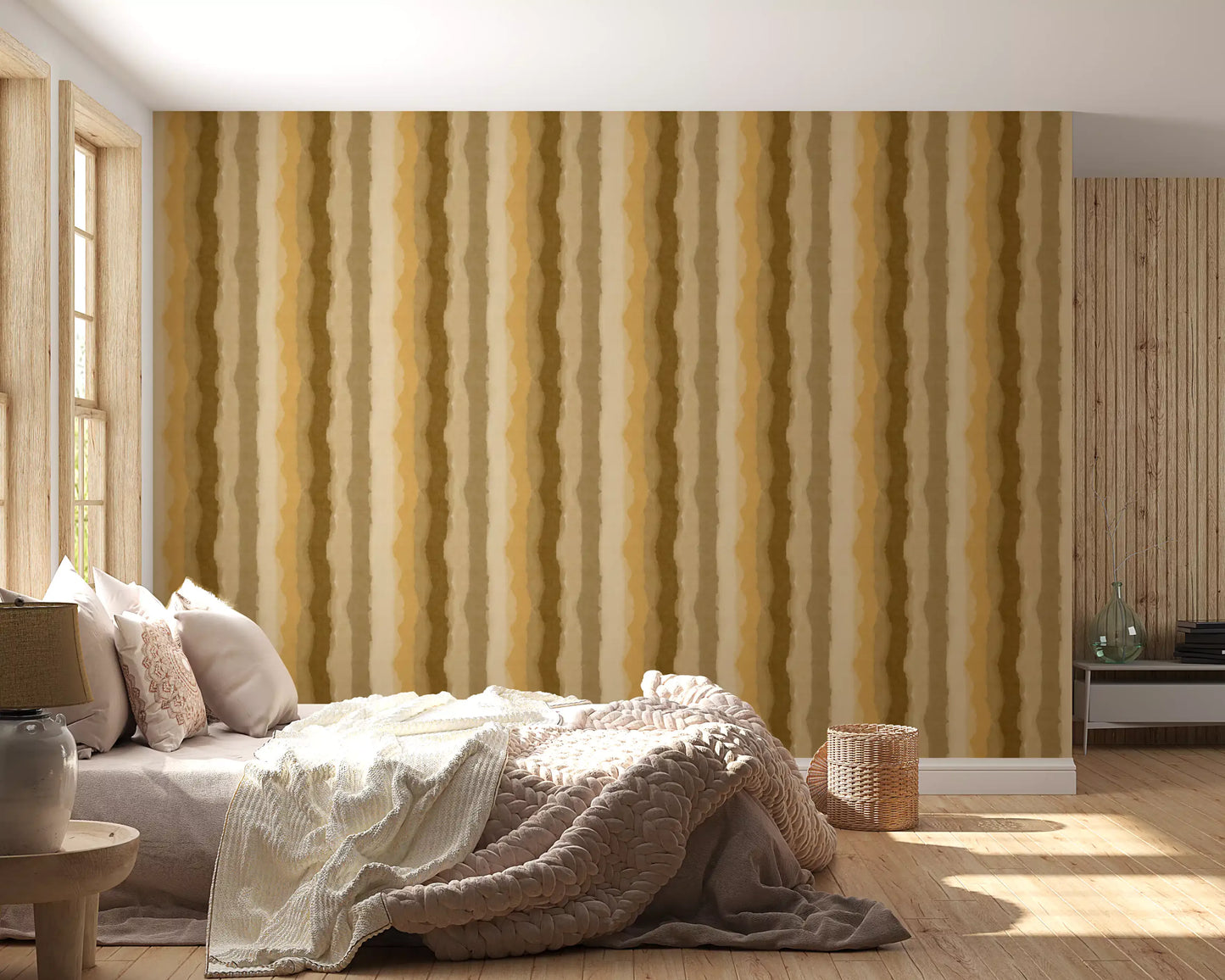 Relax Ocher Painted Stripes Wallpaper⁠