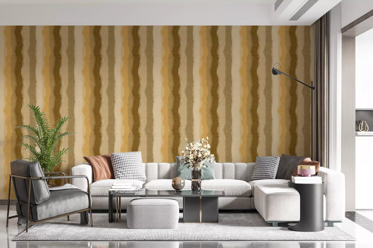 Relax Ocher Painted Stripes Wallpaper⁠