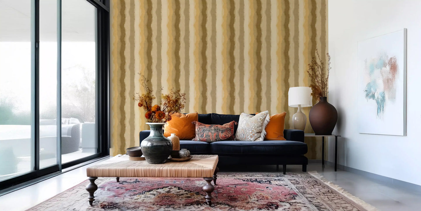 Relax Ocher Painted Stripes Wallpaper⁠