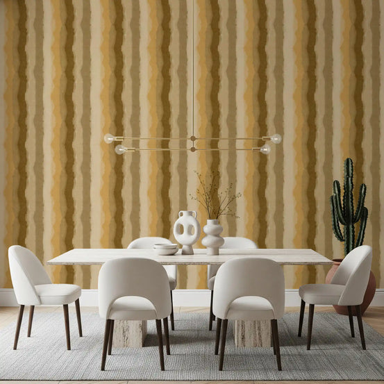 Dining room wall with the Relax Ocher Painted Stripes wallpaper., GD10514