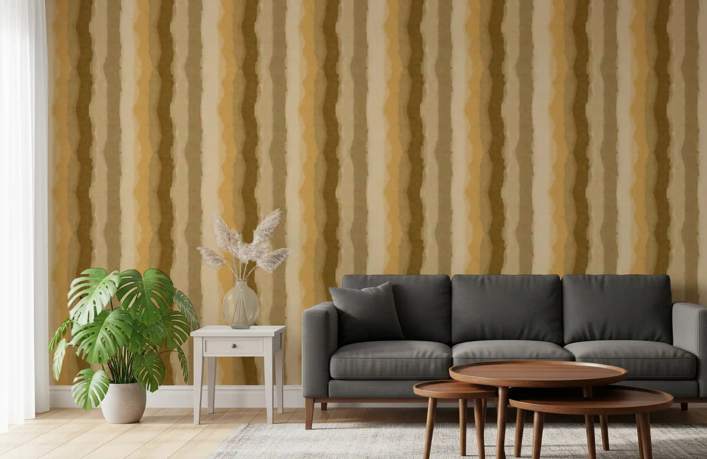 Relax Ocher Painted Stripes Wallpaper⁠