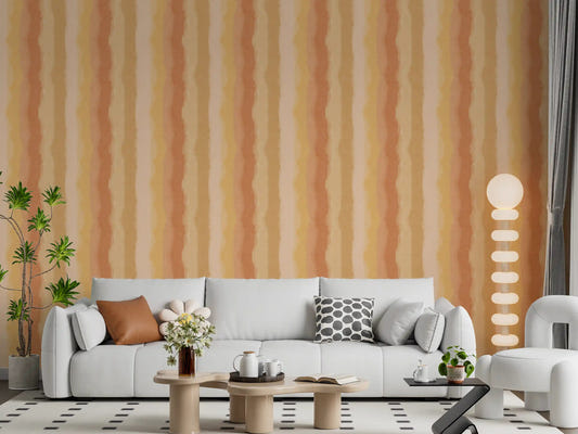 Relax Sunny Painted Stripes Wallpaper on a living room feature wall.
