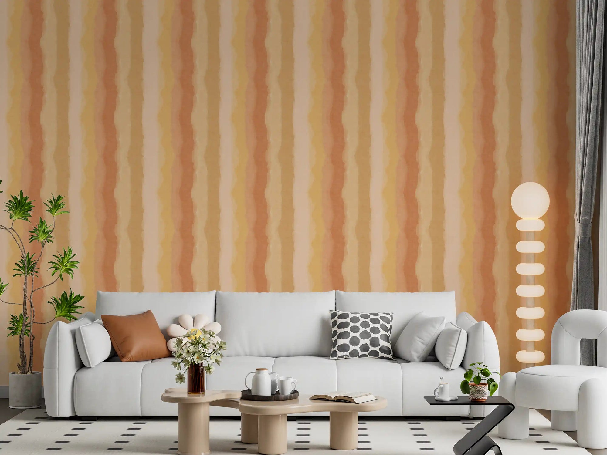 Relax Sunny Painted Stripes Wallpaper on a living room feature wall., GD10515