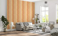 Coral and honey yellow watercolour stripes on the Sunny Painted wallpaper., GD10515