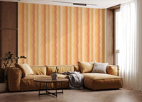 Linen-like grain wallpaper with  peach and terracotta watercolour stripes., GD10515