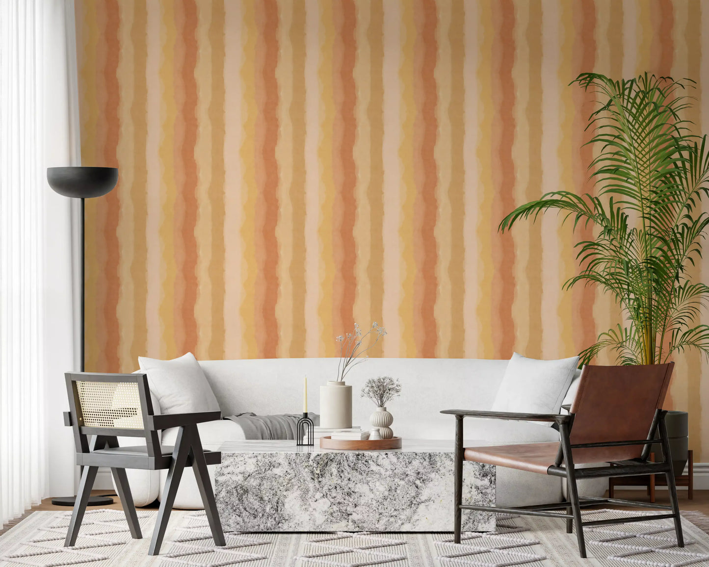 Painted Stripes Wallpaper with warm peach and terracotta tones., GD10515