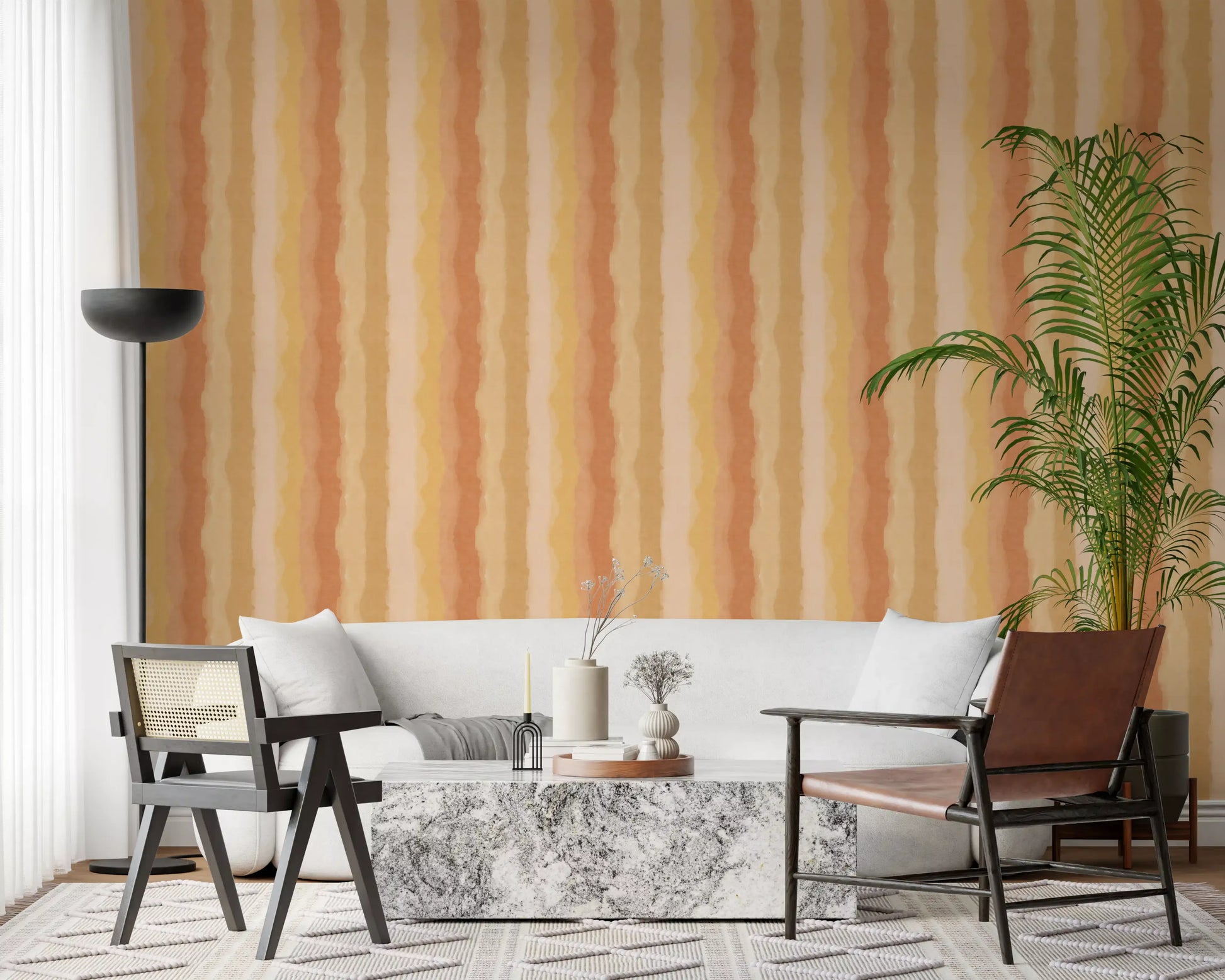 Painted Stripes Wallpaper with warm peach and terracotta tones., GD10515