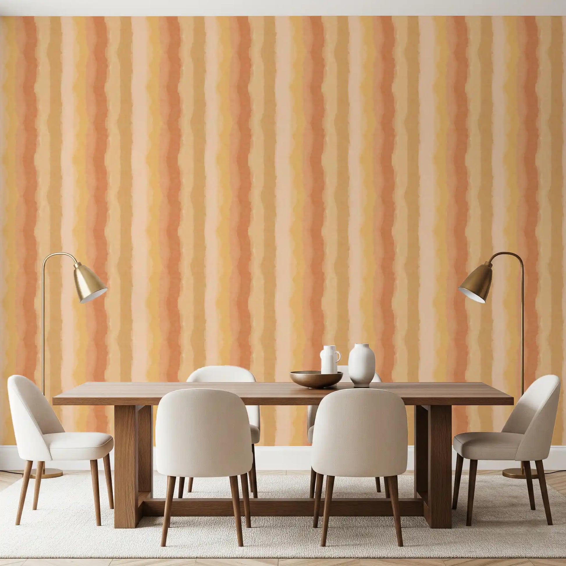 Painted Stripes Wallpaper in dining room with Gentle gradient between each colour band., GD10515
