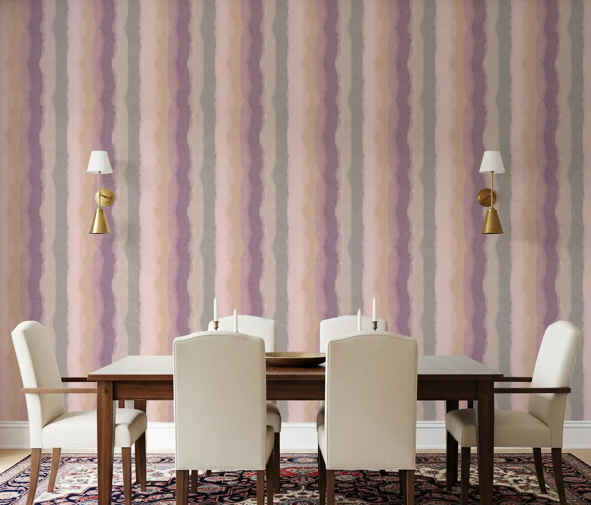 Dining room wall with the Relax Sunrise Painted Stripes wallpaper., GD10516