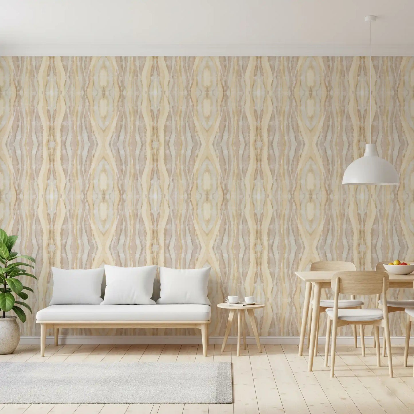 Shibori wallpaper with Cream and taupe tonal waves with distressed texture, GD10531