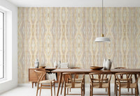 Earthen rhythm shibori stripes wallpaper with warm tones in a dining room., GD10531