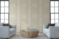 Textured dye-resist stripe pattern on earthen rhythm shibori wallpaper., GD10531