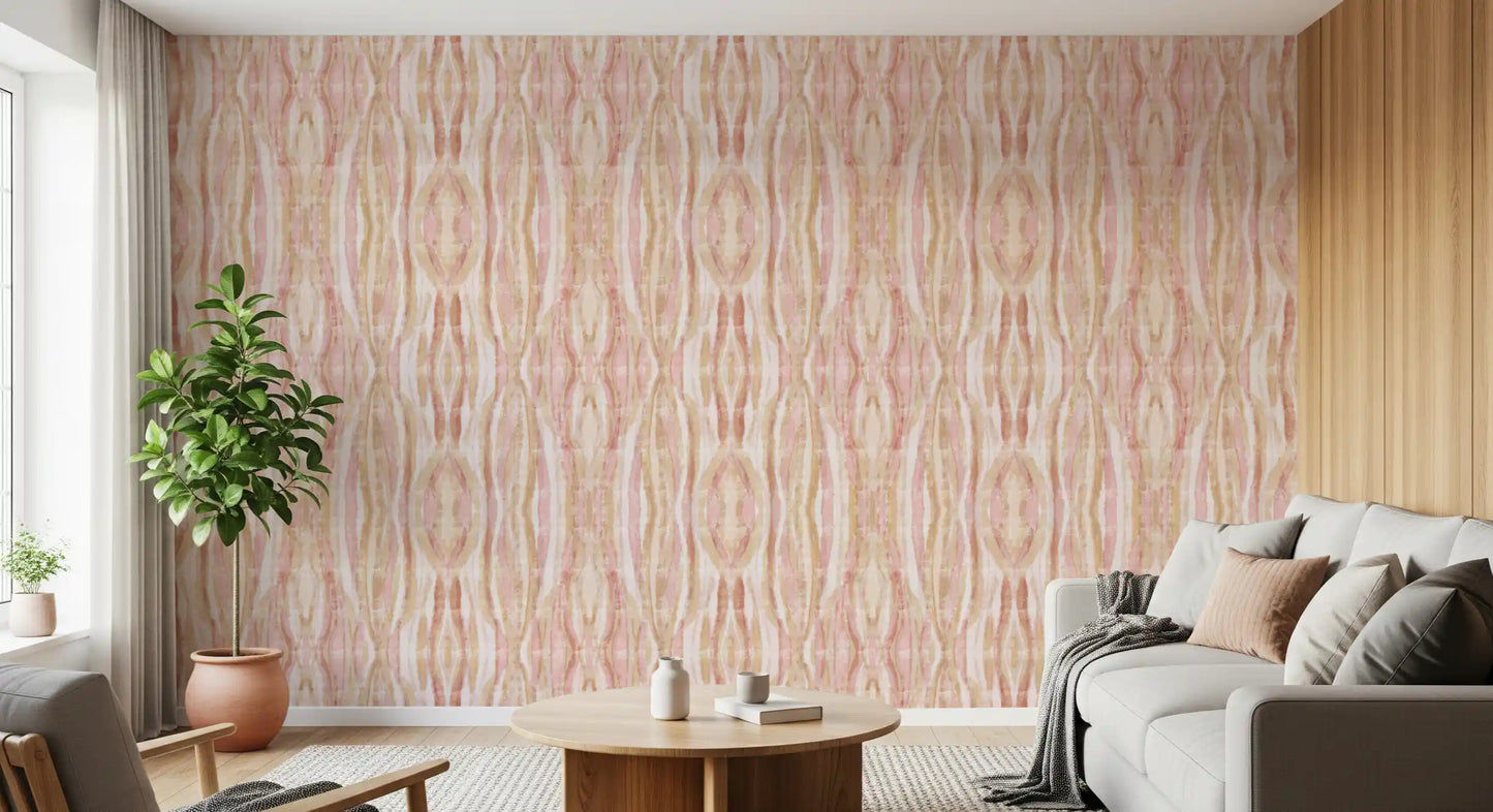 kat waves wallpaper with Textured dye-resist wave pattern in living area., GD10532