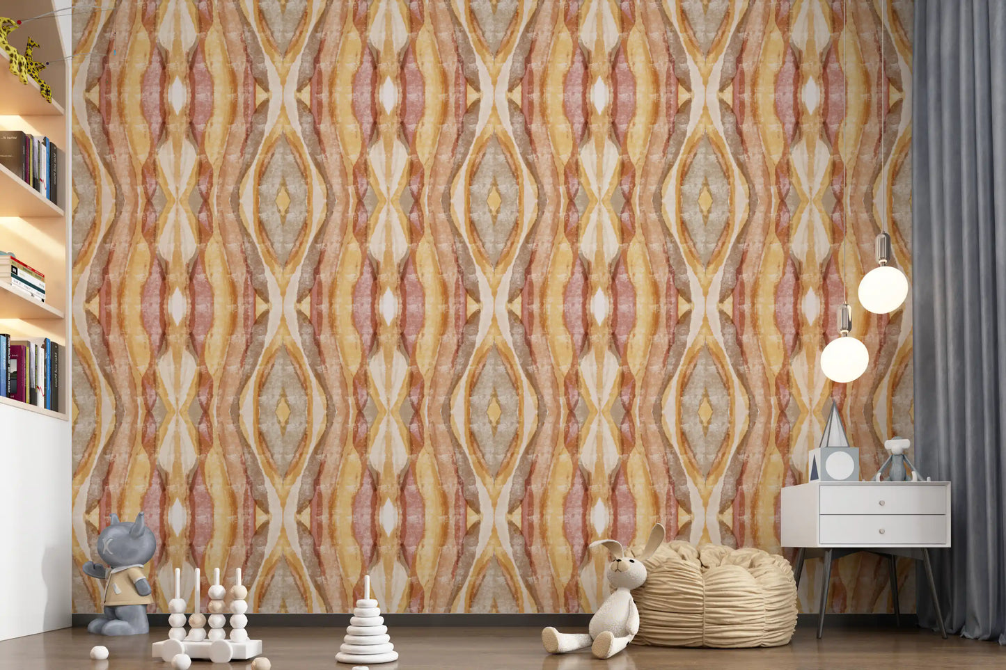 Rhythm abstract wallpaper in nursery with Textured dye-resist stripe pattern., GD10533