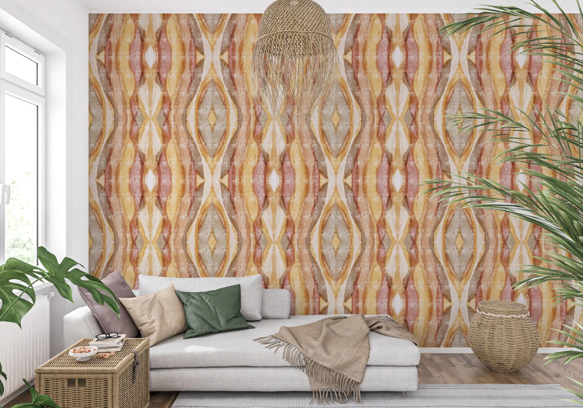 Amber and burnt sienna interwoven bands on golden rhythm striped wallpaper., GD10533