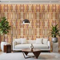 Rhythm wallpaper with Golden ochre and dusty rose vertical stripes., GD10533