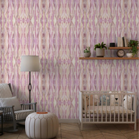 Blush mirage stripes wallpaper in a cosy nursery room with soft mauve and cream tone., GD10534